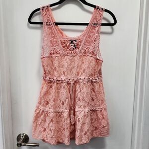 Rue21 salmon pink lace track blouse